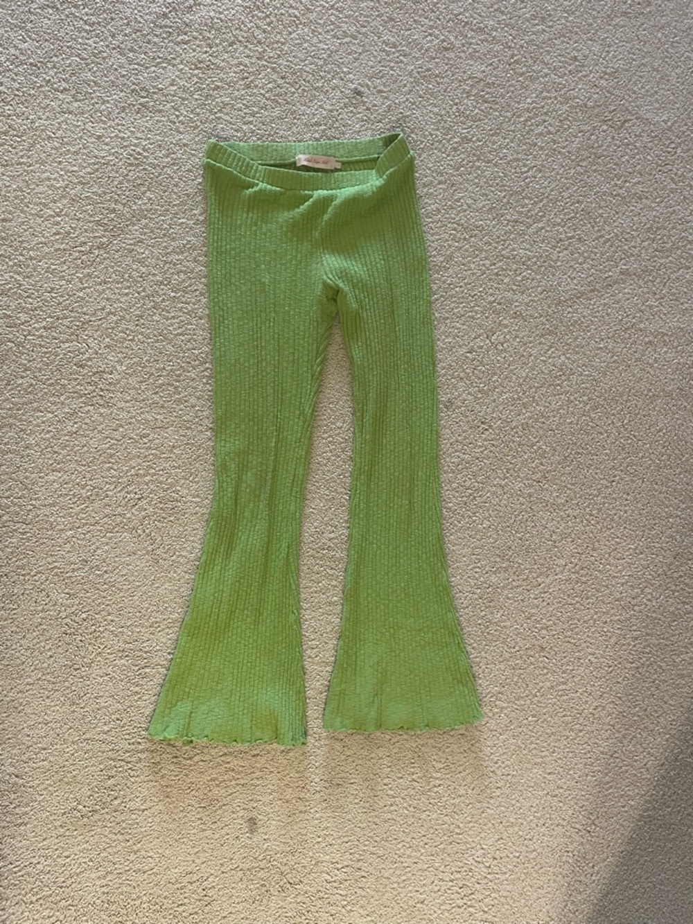 Lisa Says Gah Lime Green Ribbed Flare Pants